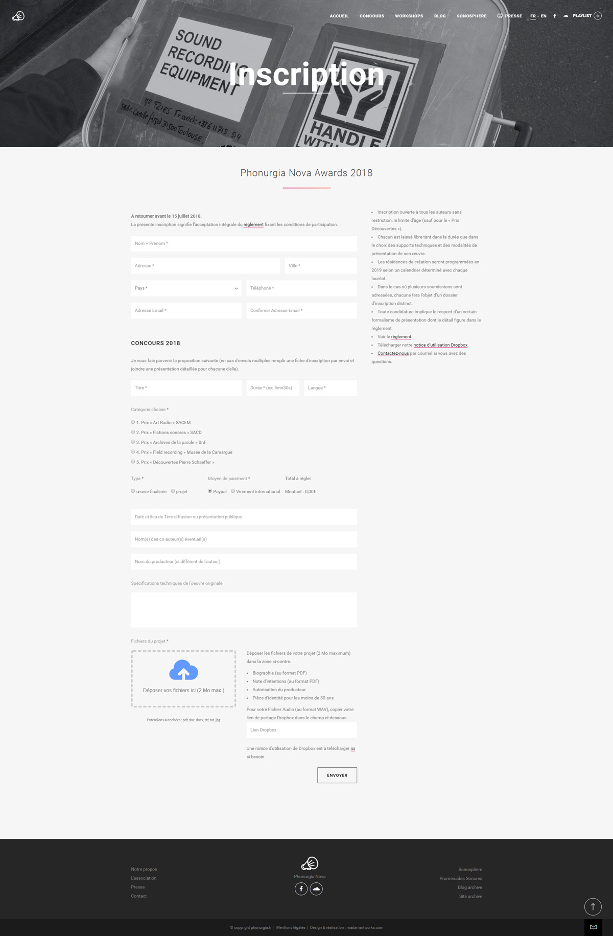 Webdesign Page Inscription